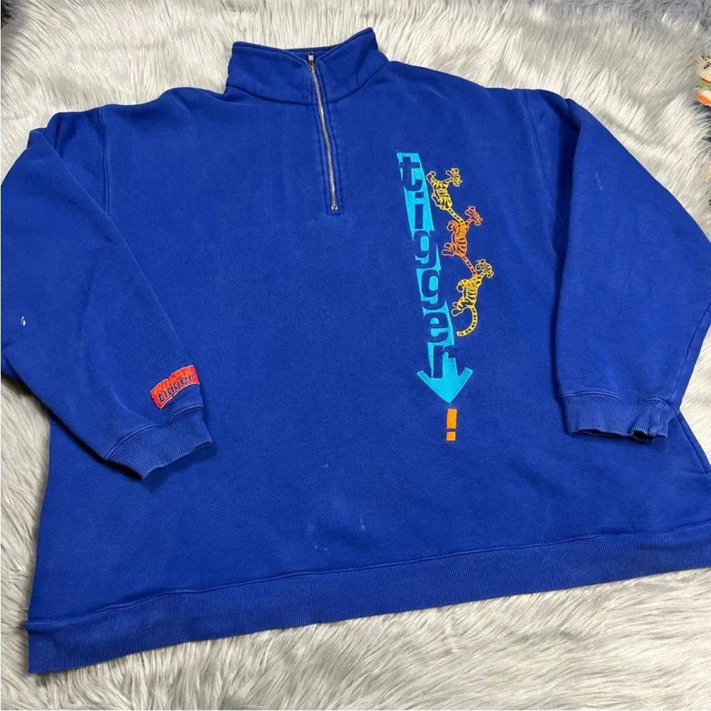Vintage Disney Store Tigger Winnie The Pooh Blue Half Zip Sweater